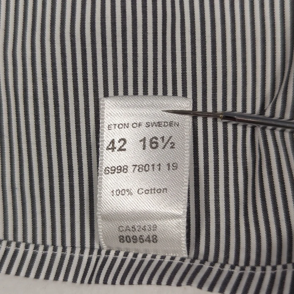Eton Striped Long‎ Sleeve Button-up Gray & White Mens Size 16.5 XL